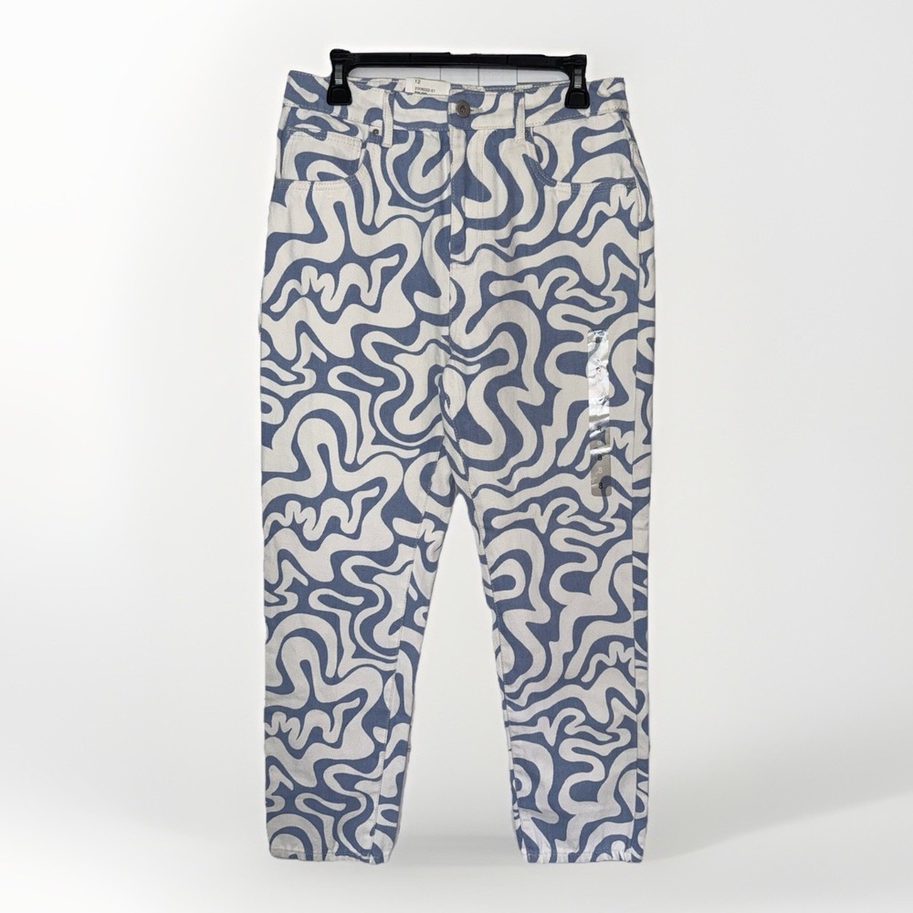 NWT Cotton:On Denim Mom Jeans Blue Swirl Print Women US Size 8 Y2K Retro Artsy